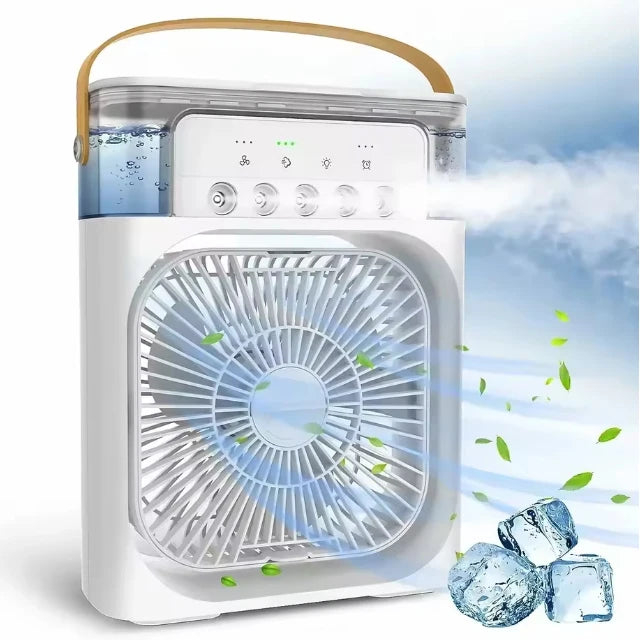 3-in-1 USB Mini Air Conditioner Fan with Humidifier, Water Mist & Night Light for Home and Office