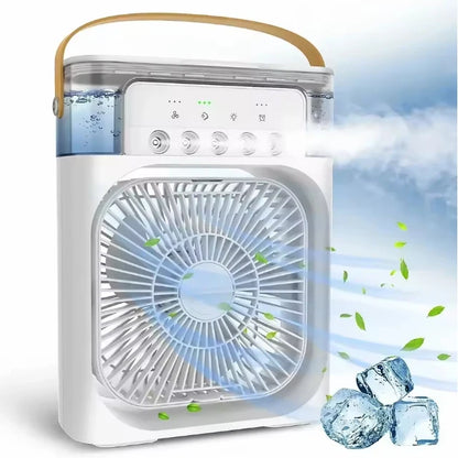 3-in-1 USB Mini Air Conditioner Fan with Humidifier, Water Mist & Night Light for Home and Office