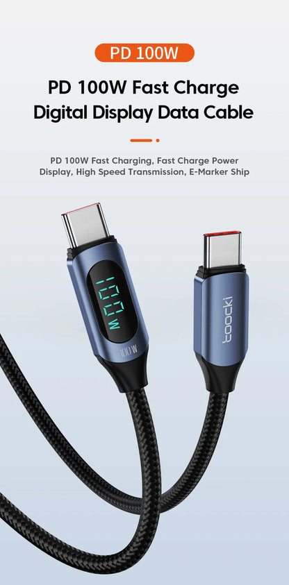 100W USB-C to USB-C Fast Charging Cable with LED Display