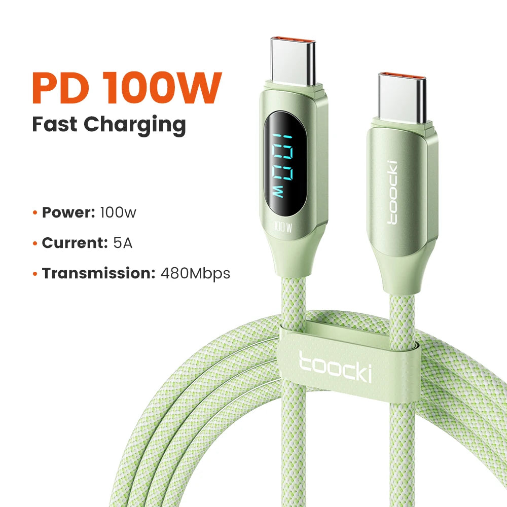 100W USB-C to USB-C Fast Charging Cable with LED Display