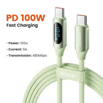 100W USB-C to USB-C Fast Charging Cable with LED Display