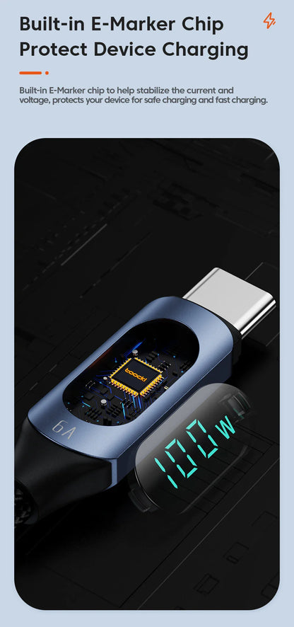 100W USB-C to USB-C Fast Charging Cable with LED Display