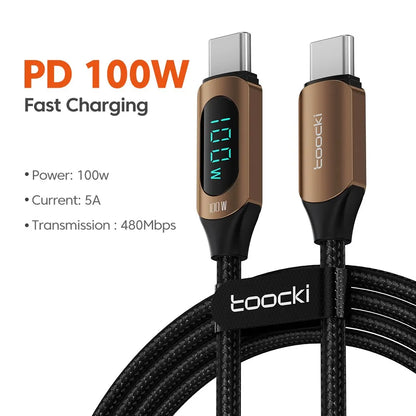 100W USB-C to USB-C Fast Charging Cable with LED Display