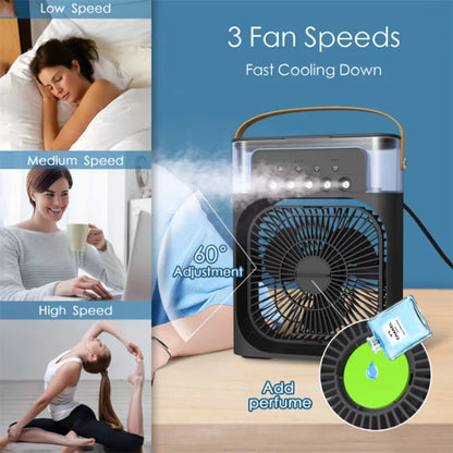 3-in-1 USB Mini Air Conditioner Fan with Humidifier, Water Mist & Night Light for Home and Office
