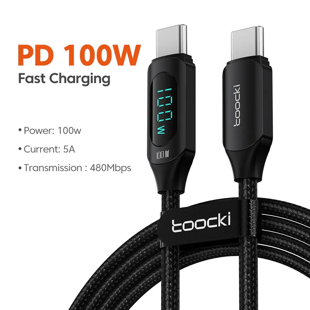 100W USB-C to USB-C Fast Charging Cable with LED Display