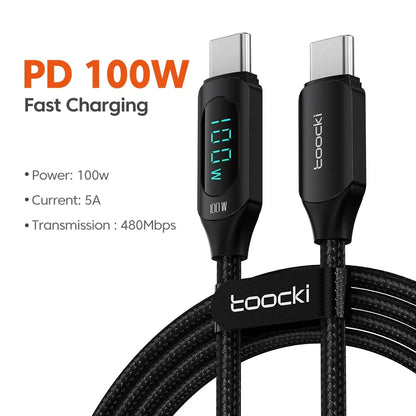 100W USB-C to USB-C Fast Charging Cable with LED Display