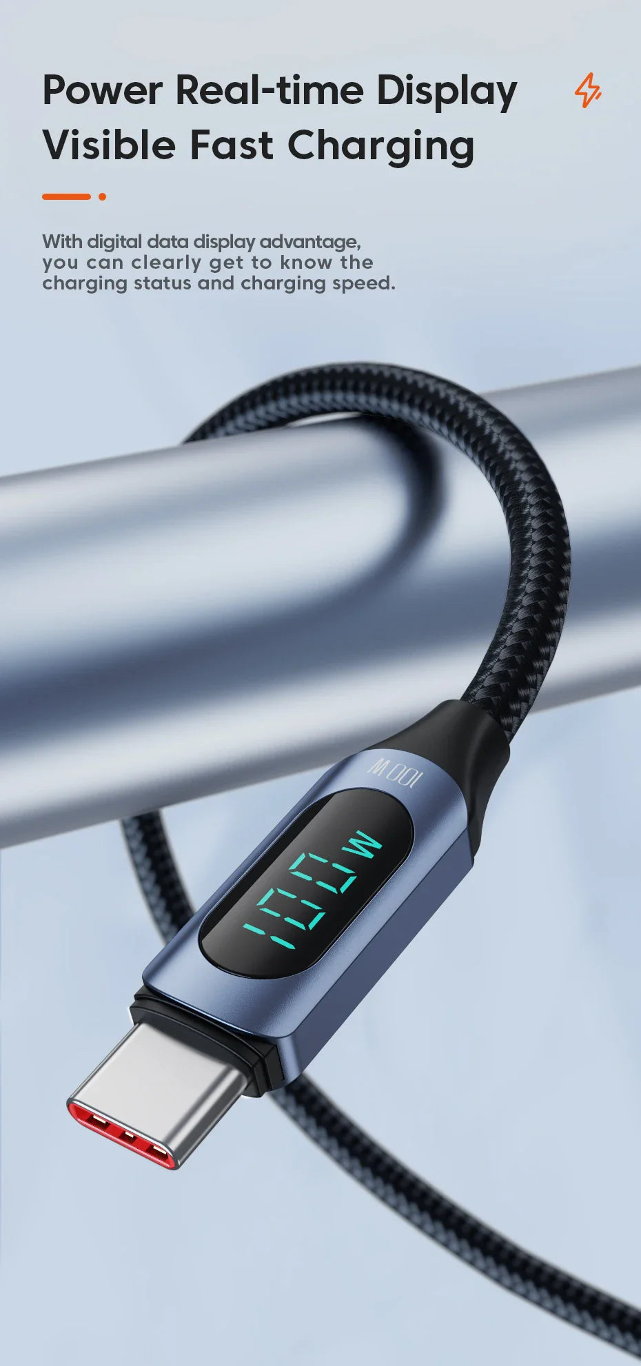 100W USB-C to USB-C Fast Charging Cable with LED Display