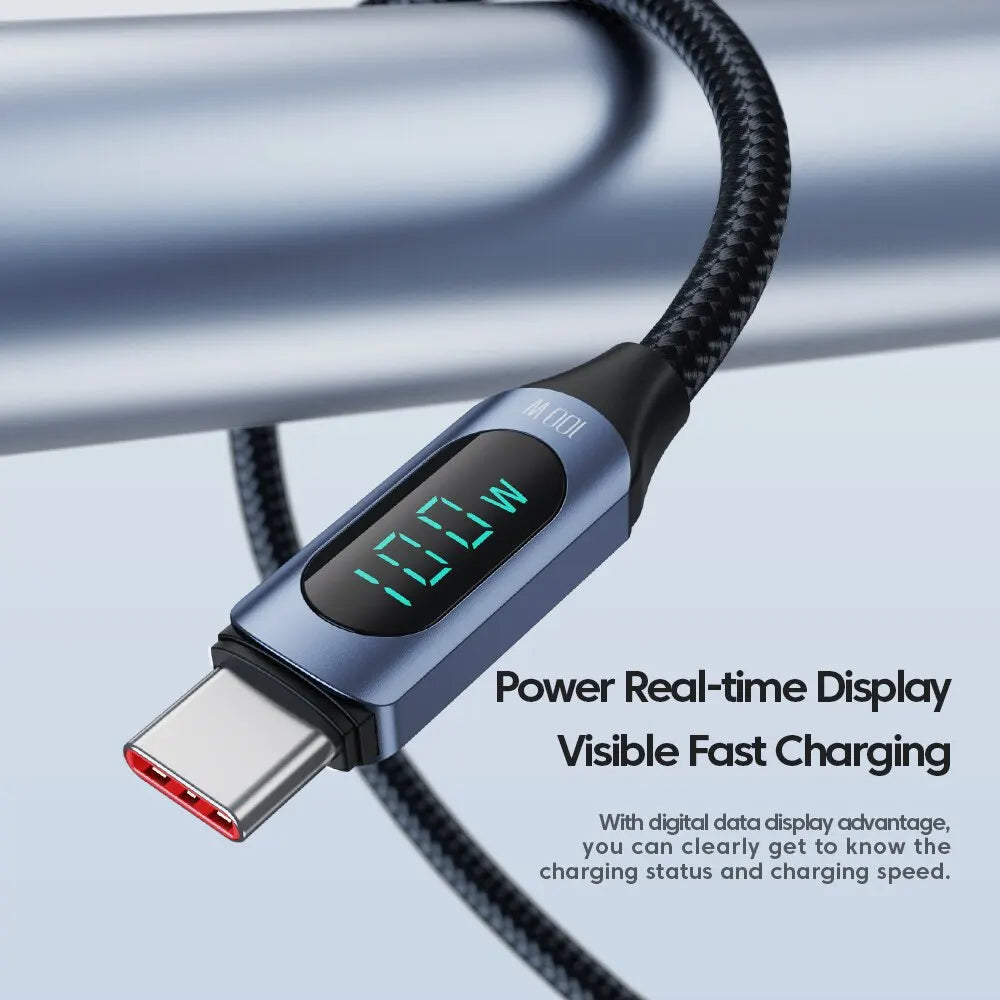 100W USB-C to USB-C Fast Charging Cable with LED Display