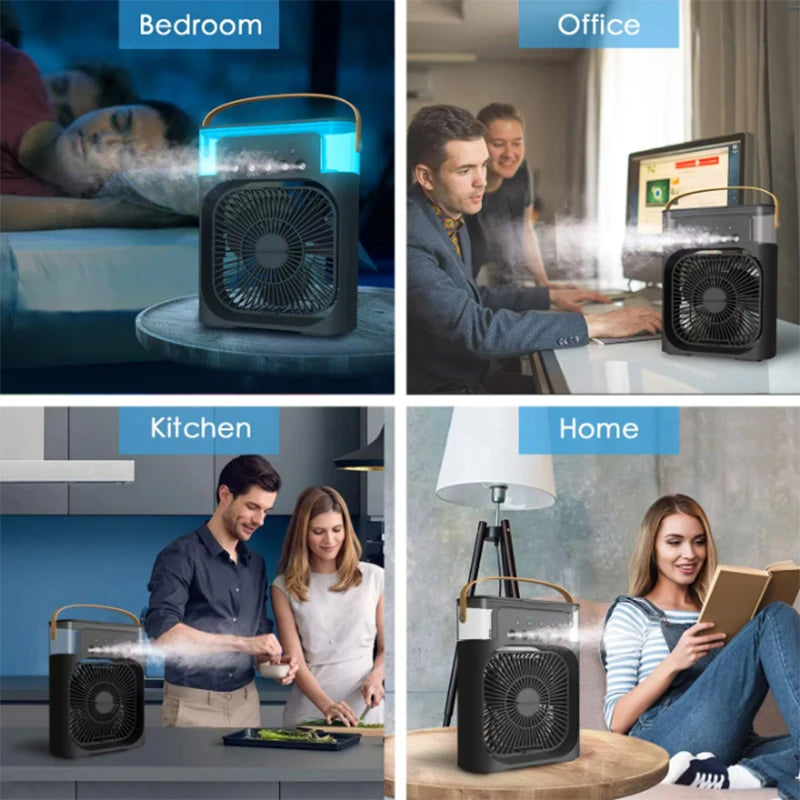 3-in-1 USB Mini Air Conditioner Fan with Humidifier, Water Mist & Night Light for Home and Office