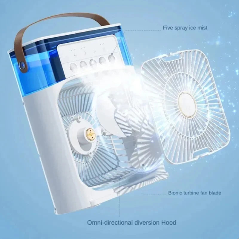 3-in-1 USB Mini Air Conditioner Fan with Humidifier, Water Mist & Night Light for Home and Office