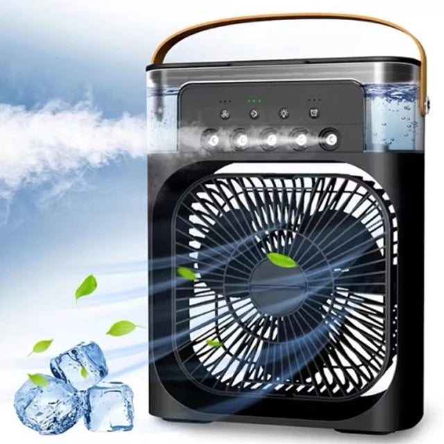 3-in-1 USB Mini Air Conditioner Fan with Humidifier, Water Mist & Night Light for Home and Office