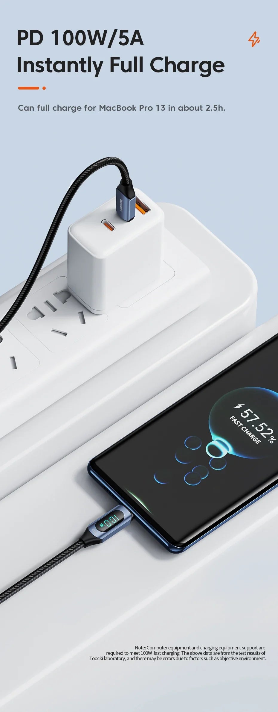 100W USB-C to USB-C Fast Charging Cable with LED Display