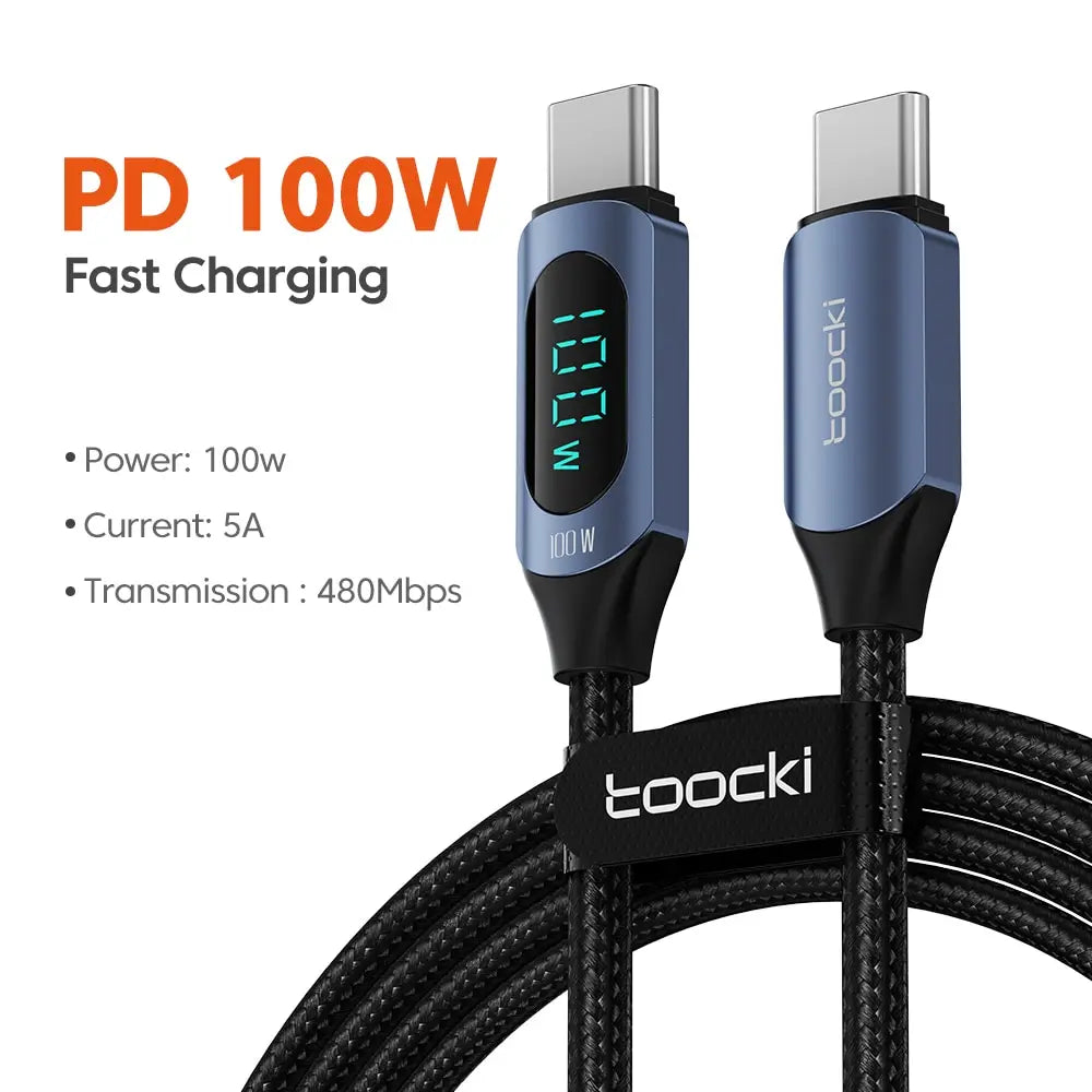 100W USB-C to USB-C Fast Charging Cable with LED Display