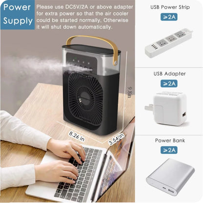 3-in-1 USB Mini Air Conditioner Fan with Humidifier, Water Mist & Night Light for Home and Office