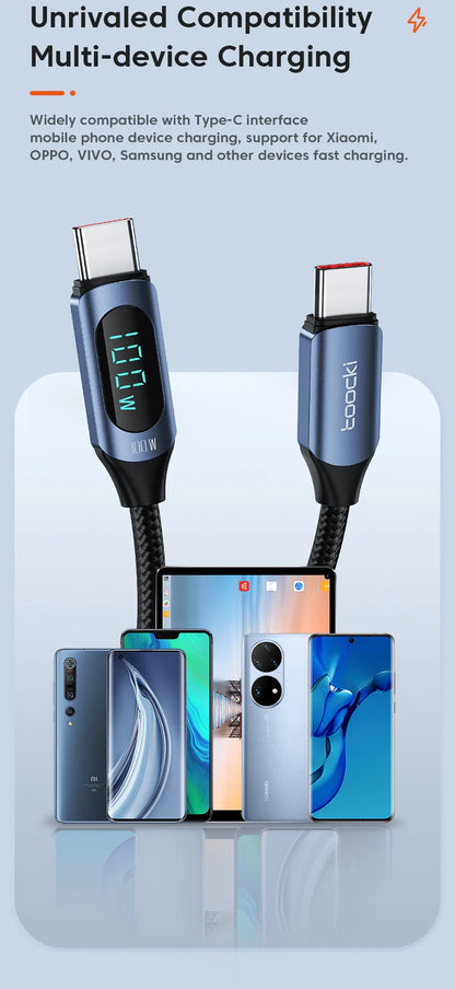 100W USB-C to USB-C Fast Charging Cable with LED Display